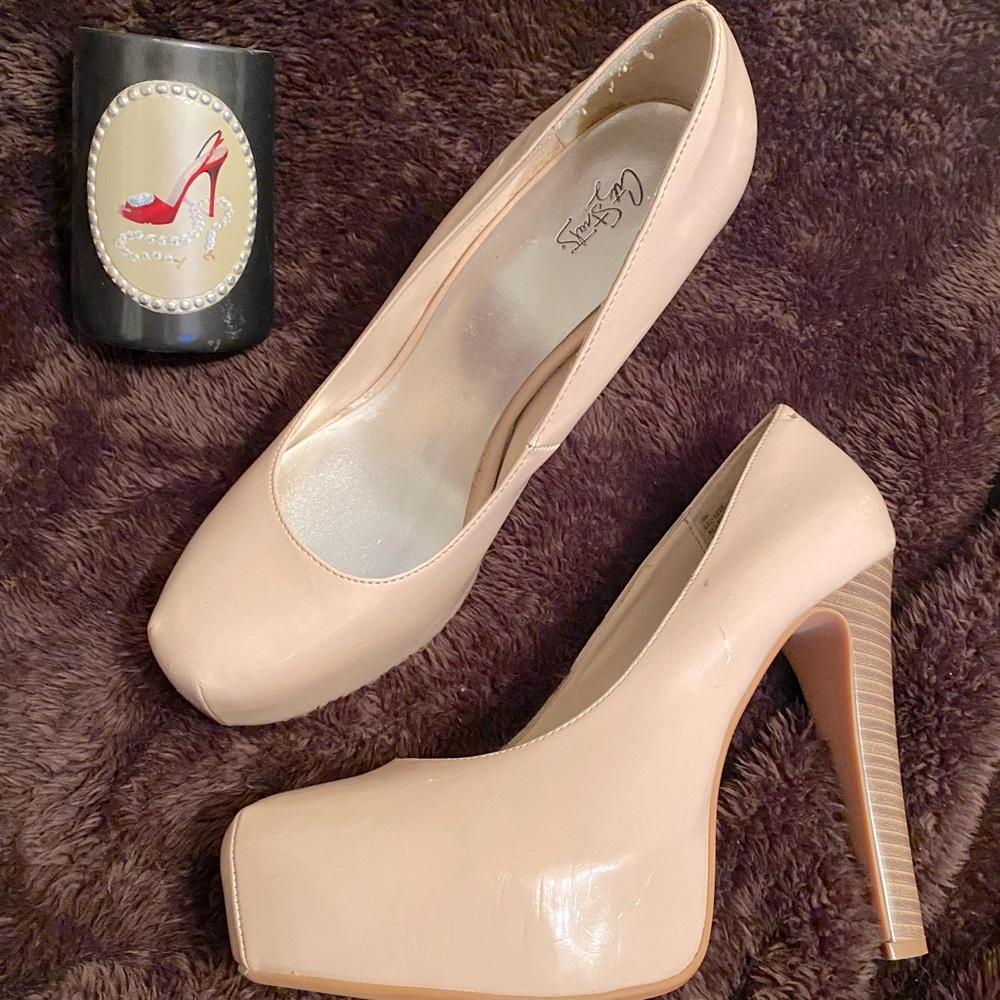 Nude color platform high heels